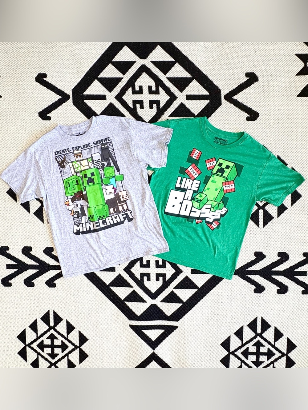 Boys Bundle of Short Sleeve Minecraft Graphic Tees Green & Gray Large